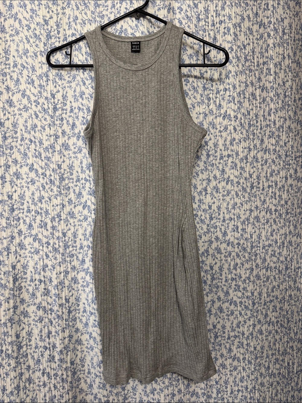 Gray Ribbed Tank Midi Dress